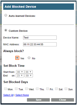 add blocked device manual mac address
